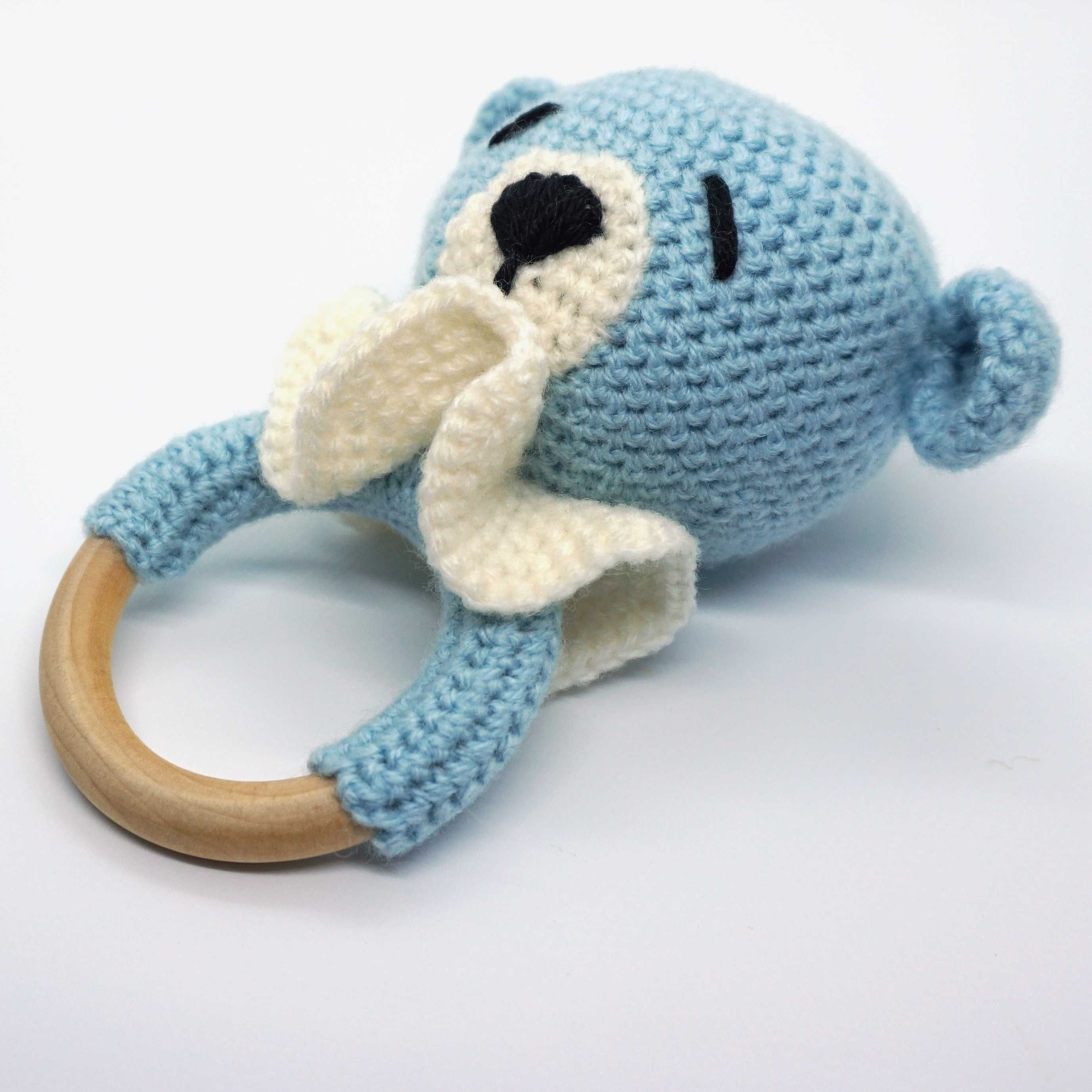 Amigurumi Ursinho Mordedor Anel de Madeira #Azul #Mordedor #bebé