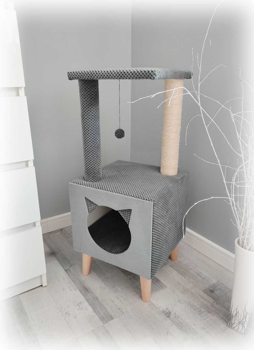 Drapak legowisko domek dla kota słupek do drapania grafitowy wieża