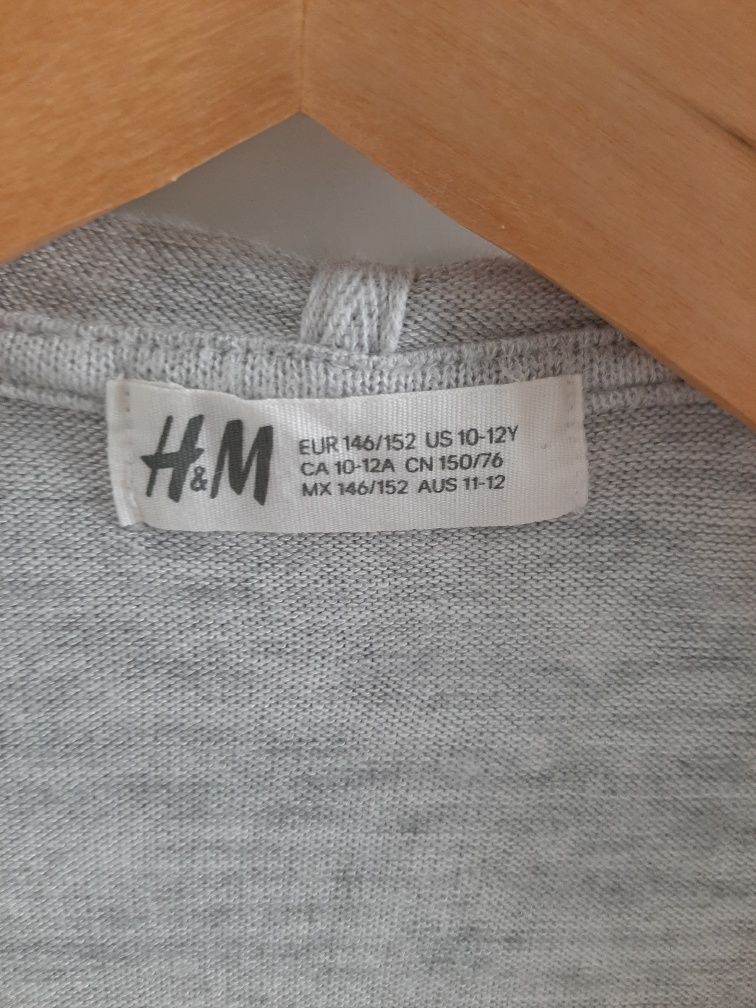 Szary sweter sweterek rozpinany z kapturem H&M 146/152 cm