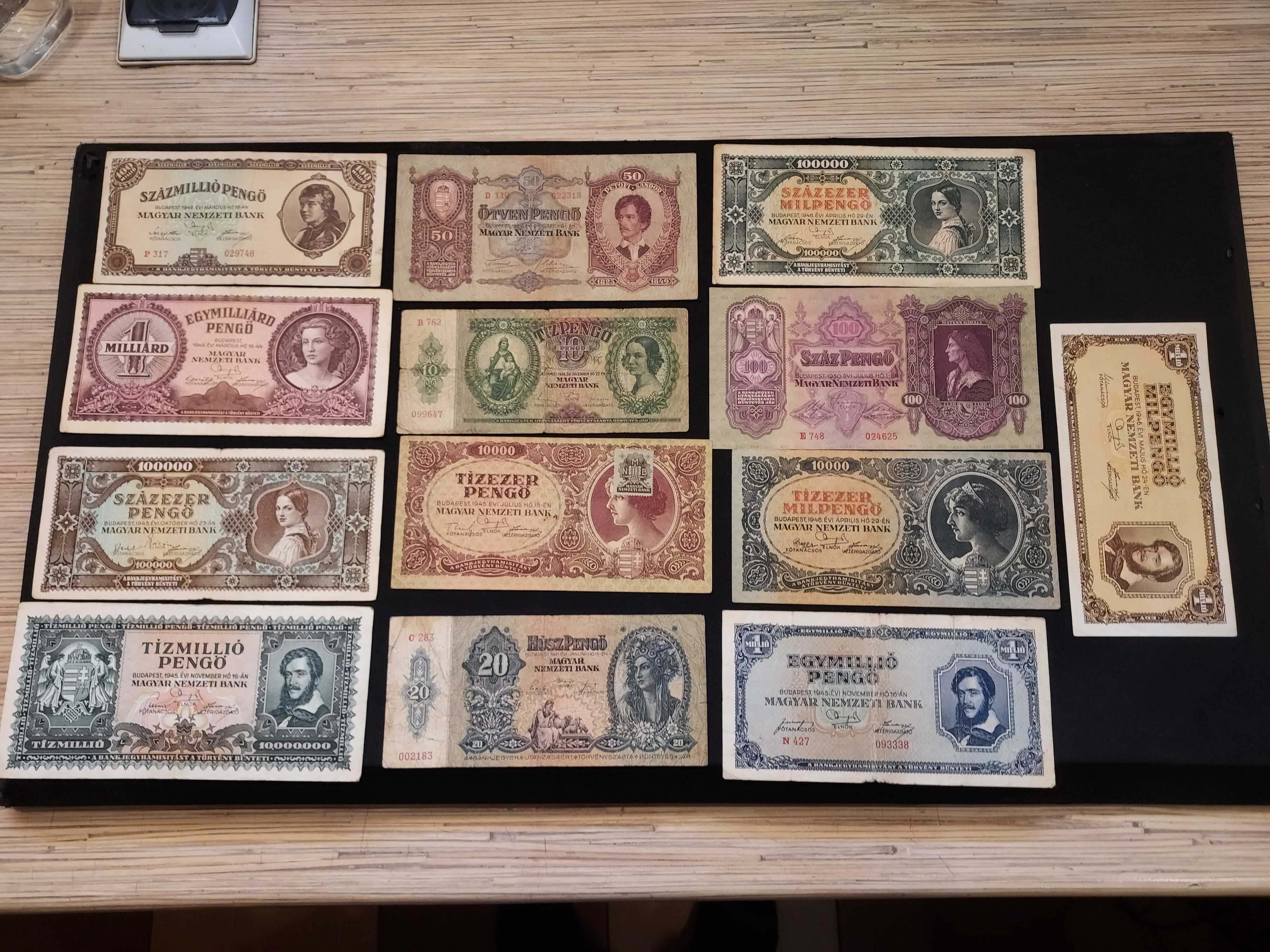 Kolekcja starych banknotów z lat 1932-46 Pengo Węgry