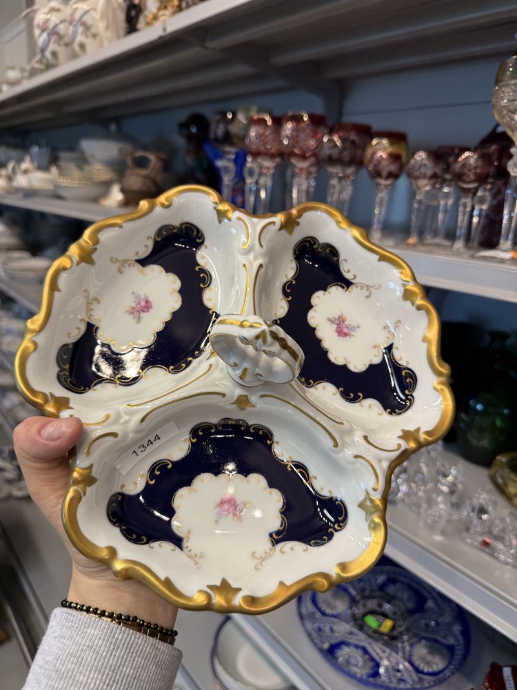 Patera porcelanowa kabaret Kobalt złoto Reichenbach dekoracja 1344