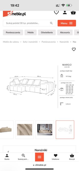 Narożnik modułowy welurowy micadoni margo XL