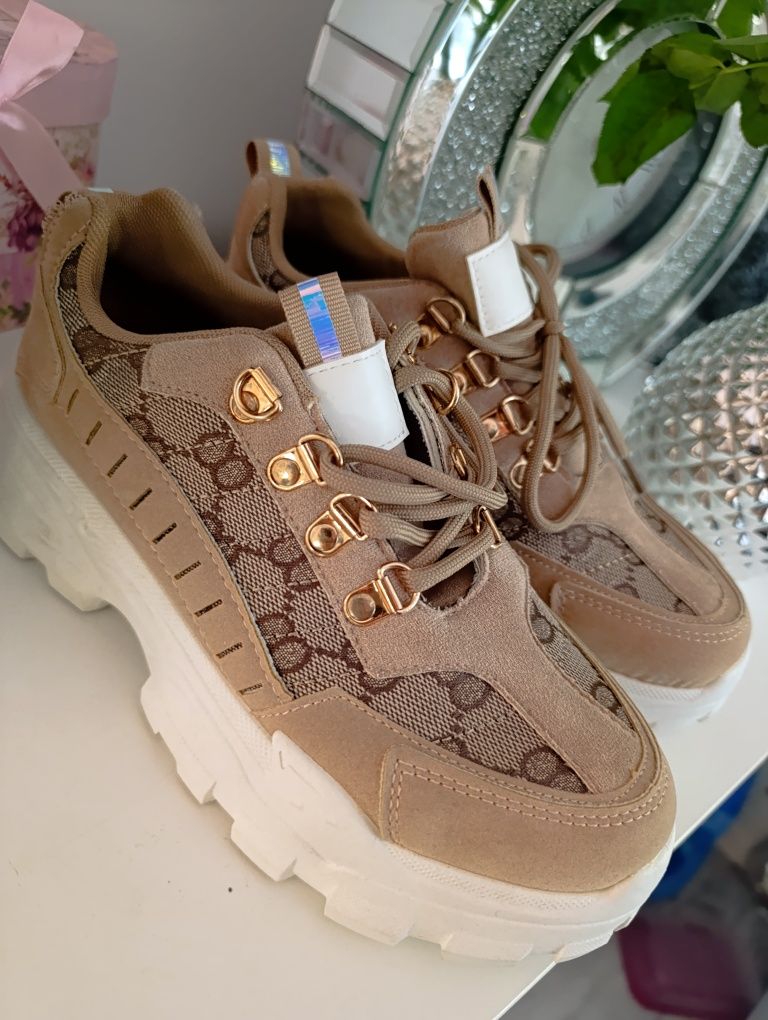 Buty damskie sportowe adidasy sneakersy beżowe nowe