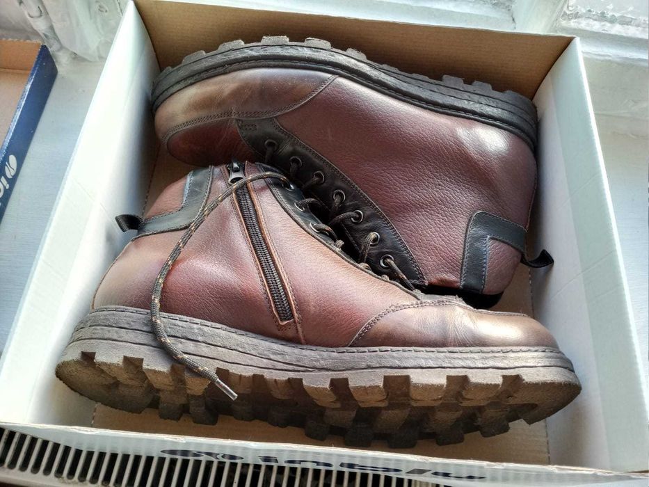 Чоловічі черевики зимові чоботи шкіряні коричневі утеплені