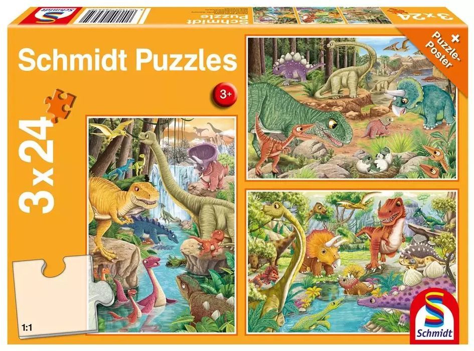 Puzzle 3x24 Dinozaury. Schmidt. Nowy Produkt