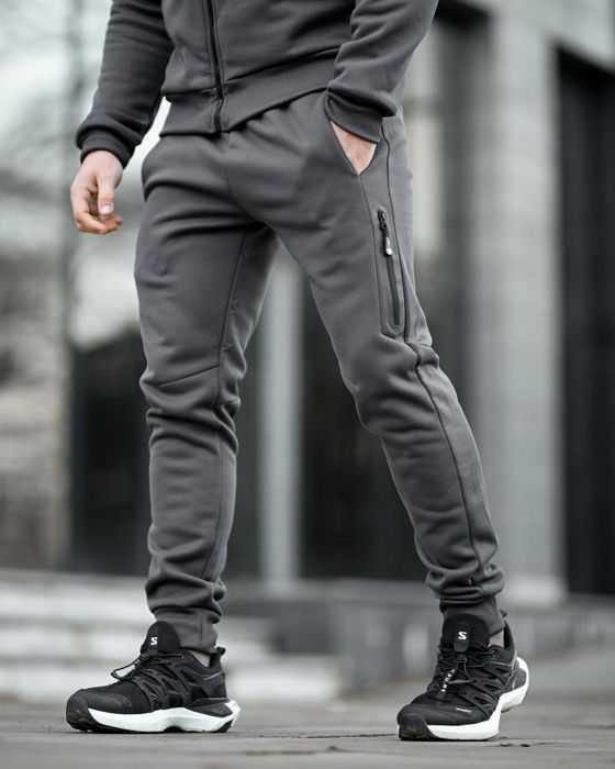 Флісова підкладка утеплений зимовий чоловічий спортивний костюм сірий