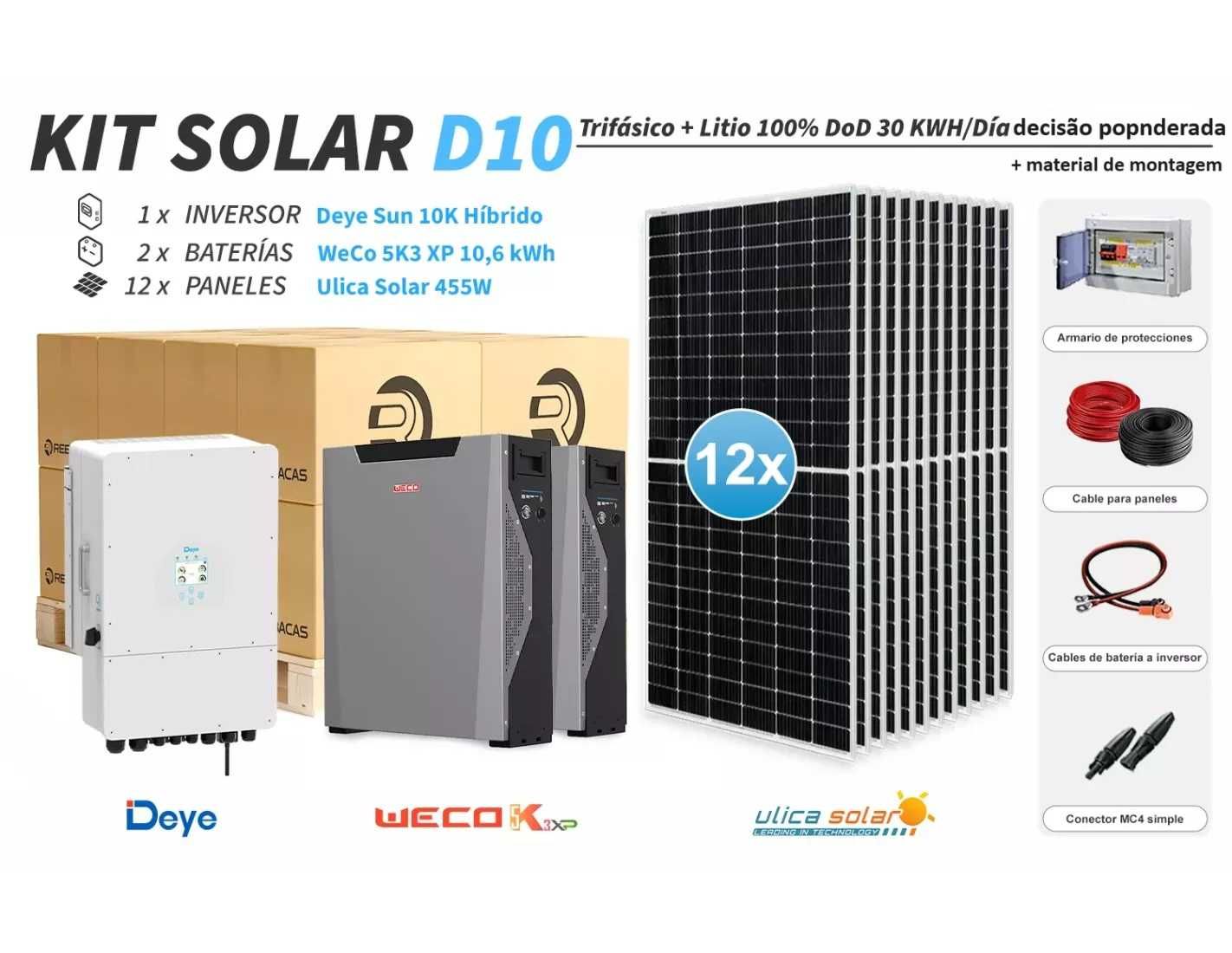 kit de lítio trifásico D10 30 kwh dia Weco bateria 10,6 kwh 100% DOD