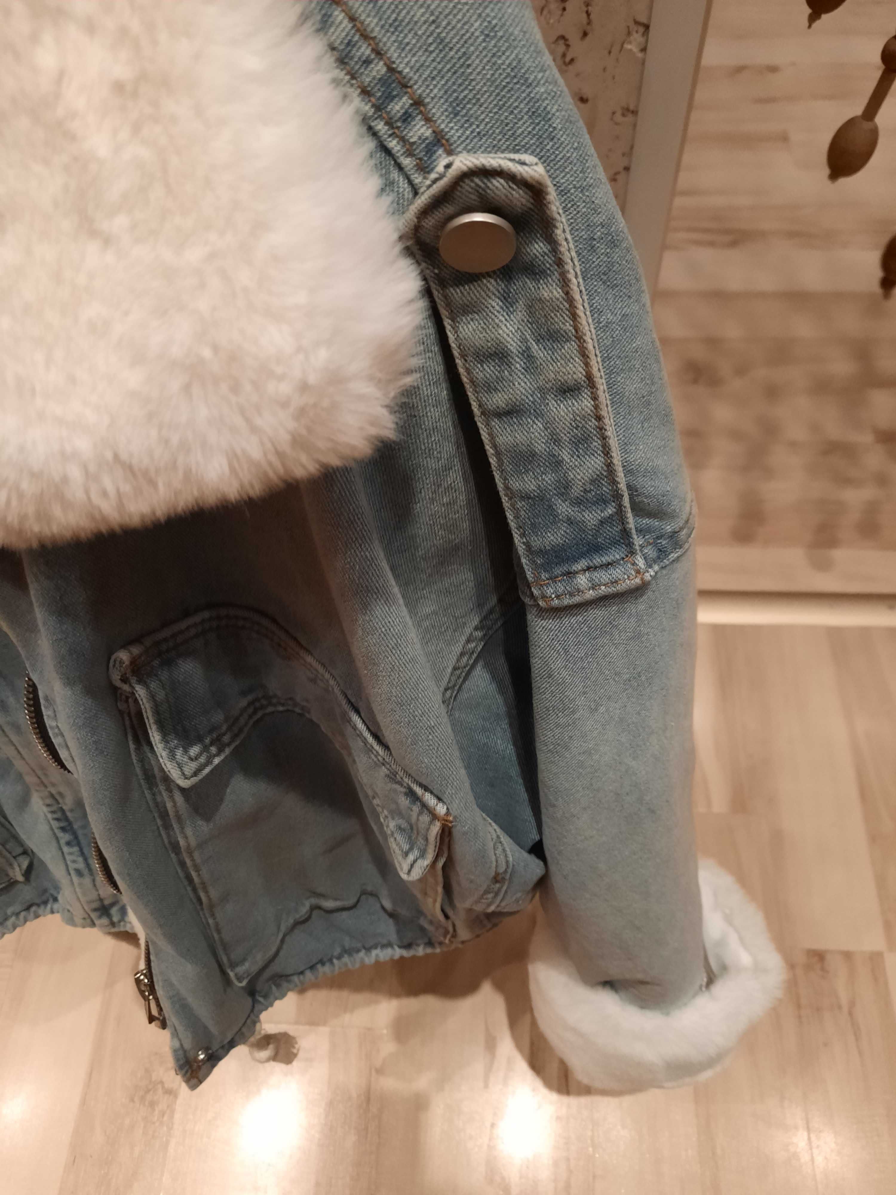 Kurtka  zimowa  damska futerko  jeans L