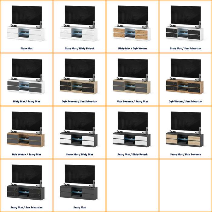 Szafka Stojąca RTV Pod Telewizor Quattro 4 Szuflady Nowoczesna 138cm