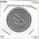 Cuba - - 1 Peso - 1981 - - Descobrimento da América  -  Niña - - Moeda