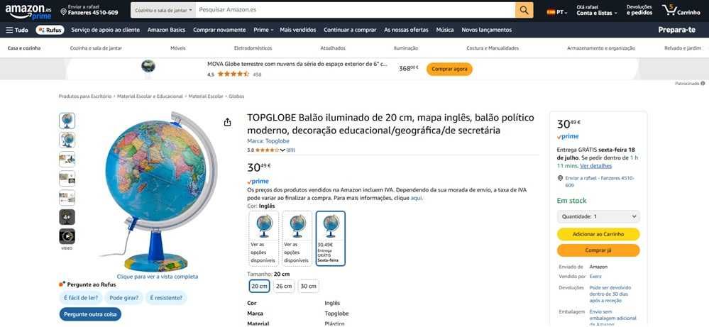 Topglobe Globo terrestre iluminado de 20 cm (242)