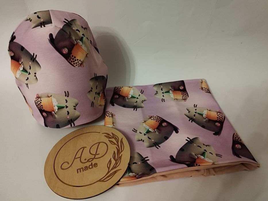 Zestaw komplet czapka komin Bawełniany Kot Pusheen