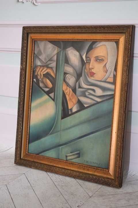 TAMARA De Łempicka - Kobieta w Bugatti - Art Deco - Stary Obraz Olejny