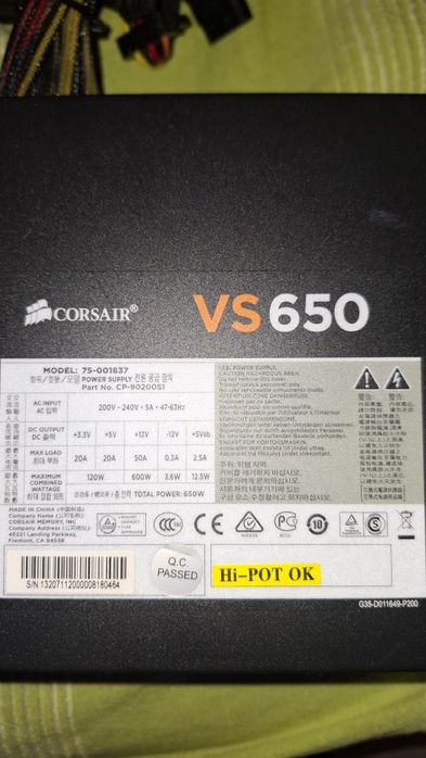 Fonte de alimentação corsair vs650