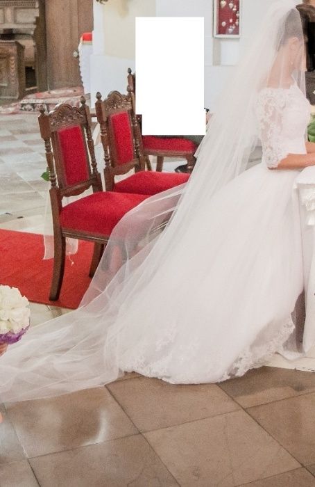 Suknia ślubna Princessa_LA MARIETTE+koronkowe bolerko i welon, r.34/36