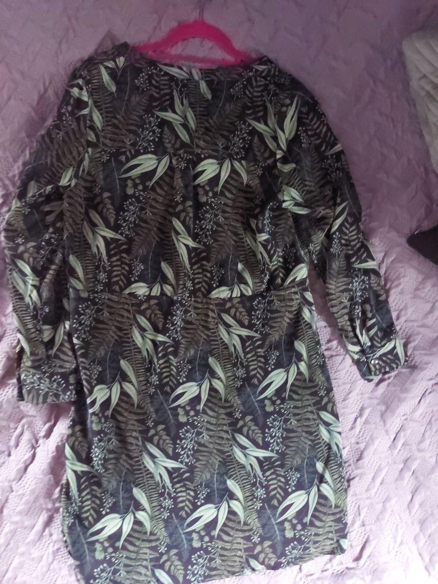 Zielona szmizjerka, sukienka liście boho,sukieneczka  hit.r.,M,L