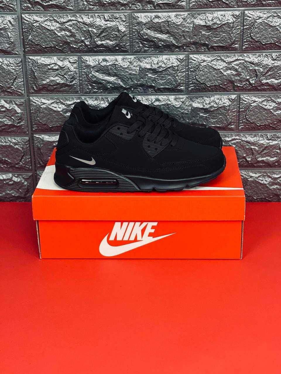 Мужские кроссовки Nike Air Max 90 Black кожаные Найк Аир Макс 90