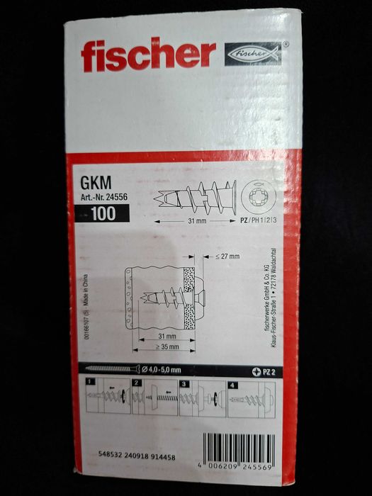 Metalowe mocowanie do płyt gipsowo-kartonowych GKM Fischer 100 sztuk