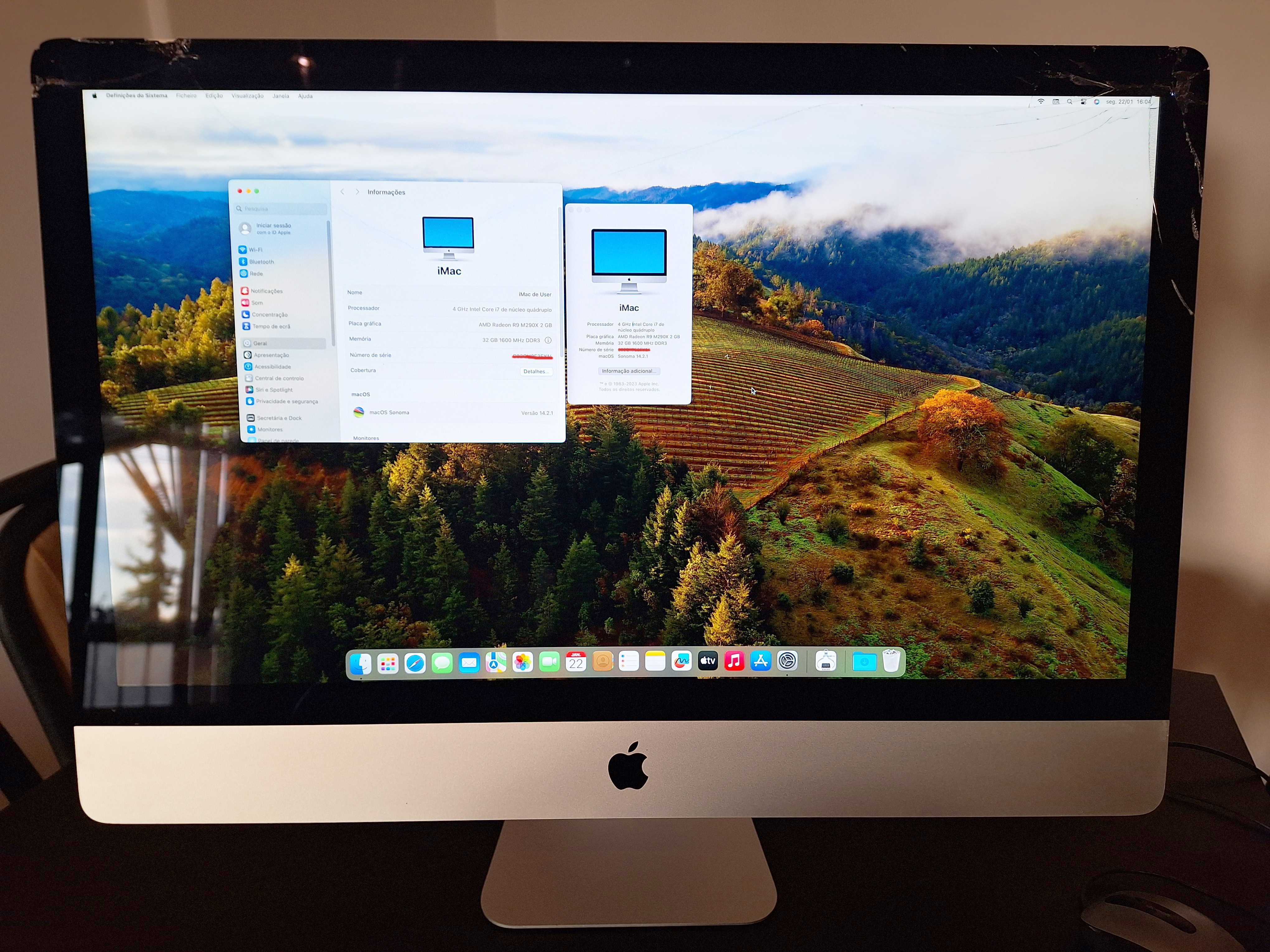 Apple iMac 27"  5k CPU  i7 4.4Ghz 32GB ram , já com OS Sonoma