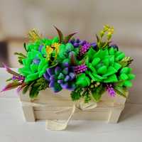 Kwiaty Mydlane SUKULENTY na Prezent Bukiet Flower box