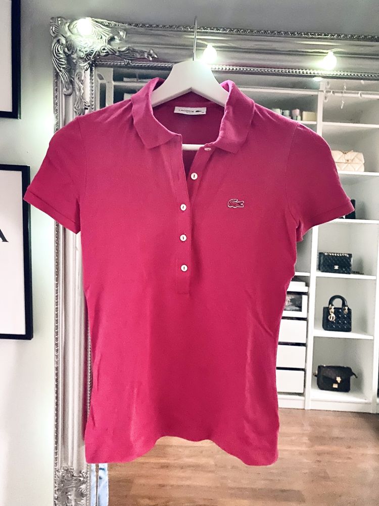 Oryginalna koszulka polo Lacoste różowa fuksja slim fit XS 34