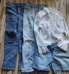 Paka ciuszki r.140 (4sztuki) spodnie jeans, spodenki, koszula