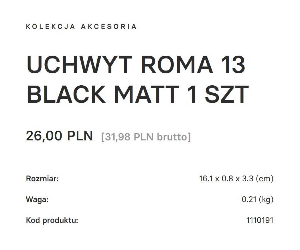 Czarny Uchwyt Roma 13 Black MATT 1 SZT x 2 ELITA