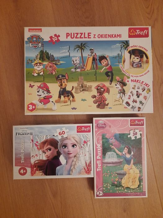 Puzzle Trefl Psi Patrol z okienkami, Kraina Lodu, Krolewna Śnieżka 3+