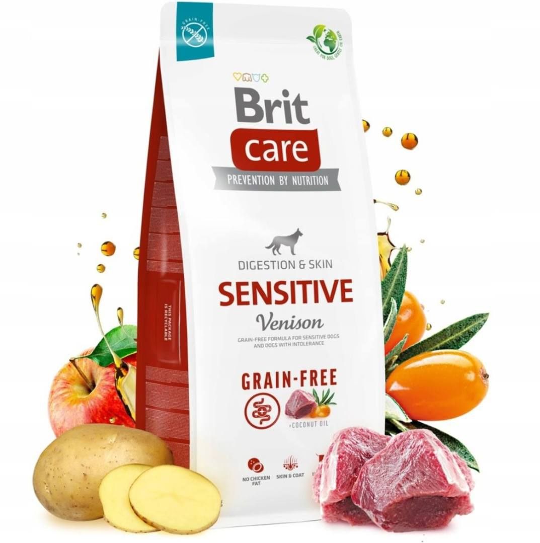 Brit Care Sensitive 3kg +Gratis, Bez Zbóż Dziczyzna Grain Vension Pies