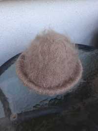 Damski moherowy kapelusz Vintage z małym rondem