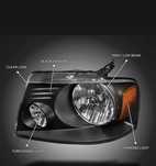 Ford f150 04- lampy przednie ciemny srodke wzor Harley .komplet