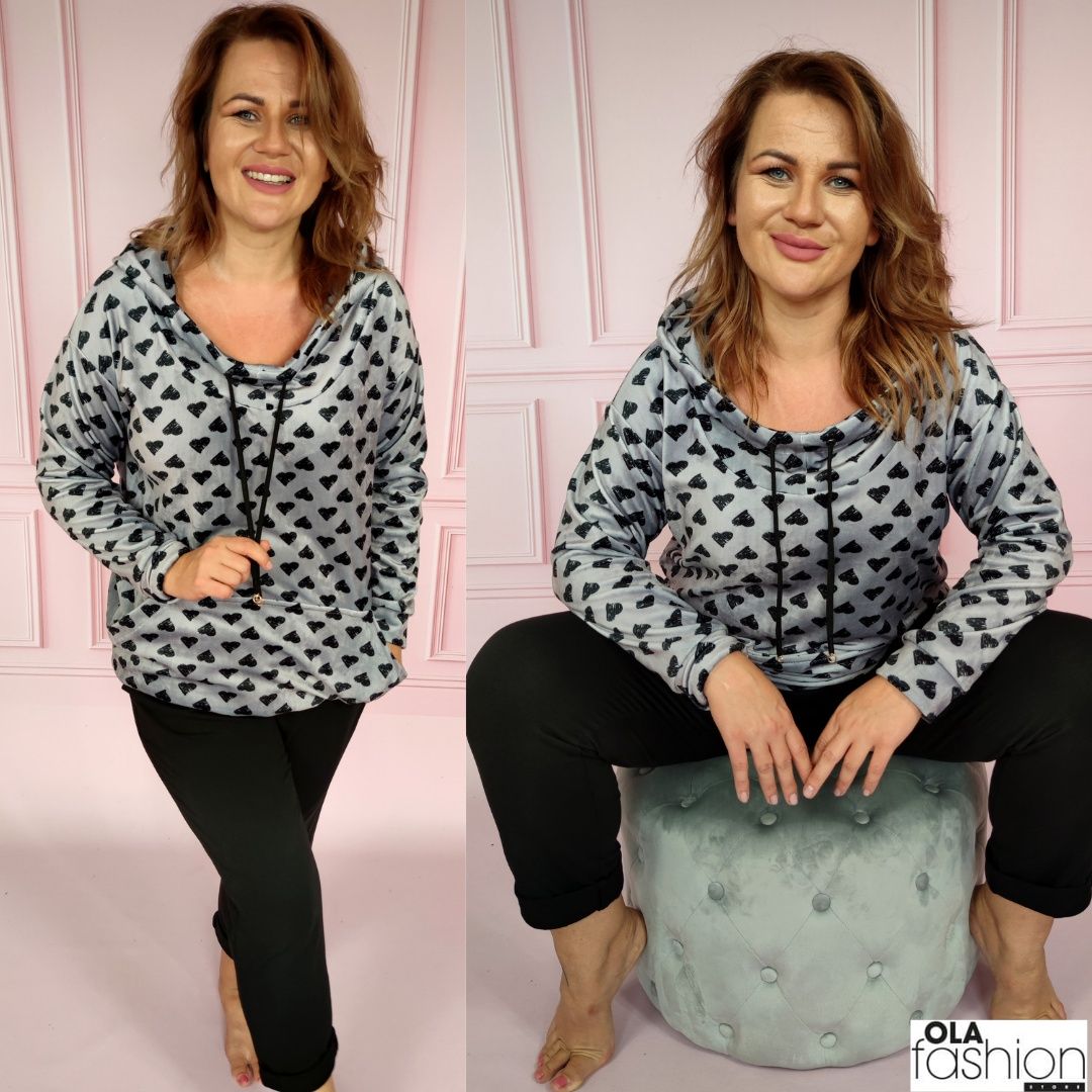 Bluza kangurka w serduszka wzór print 36-48