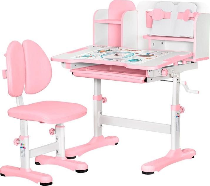 Парта детская  Evo-Kids BD-28 Panda Стол + стульчик + полка Pink