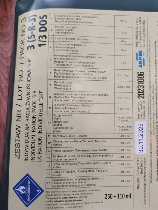4 x Wojskowa racja żywnościowa S-R-3