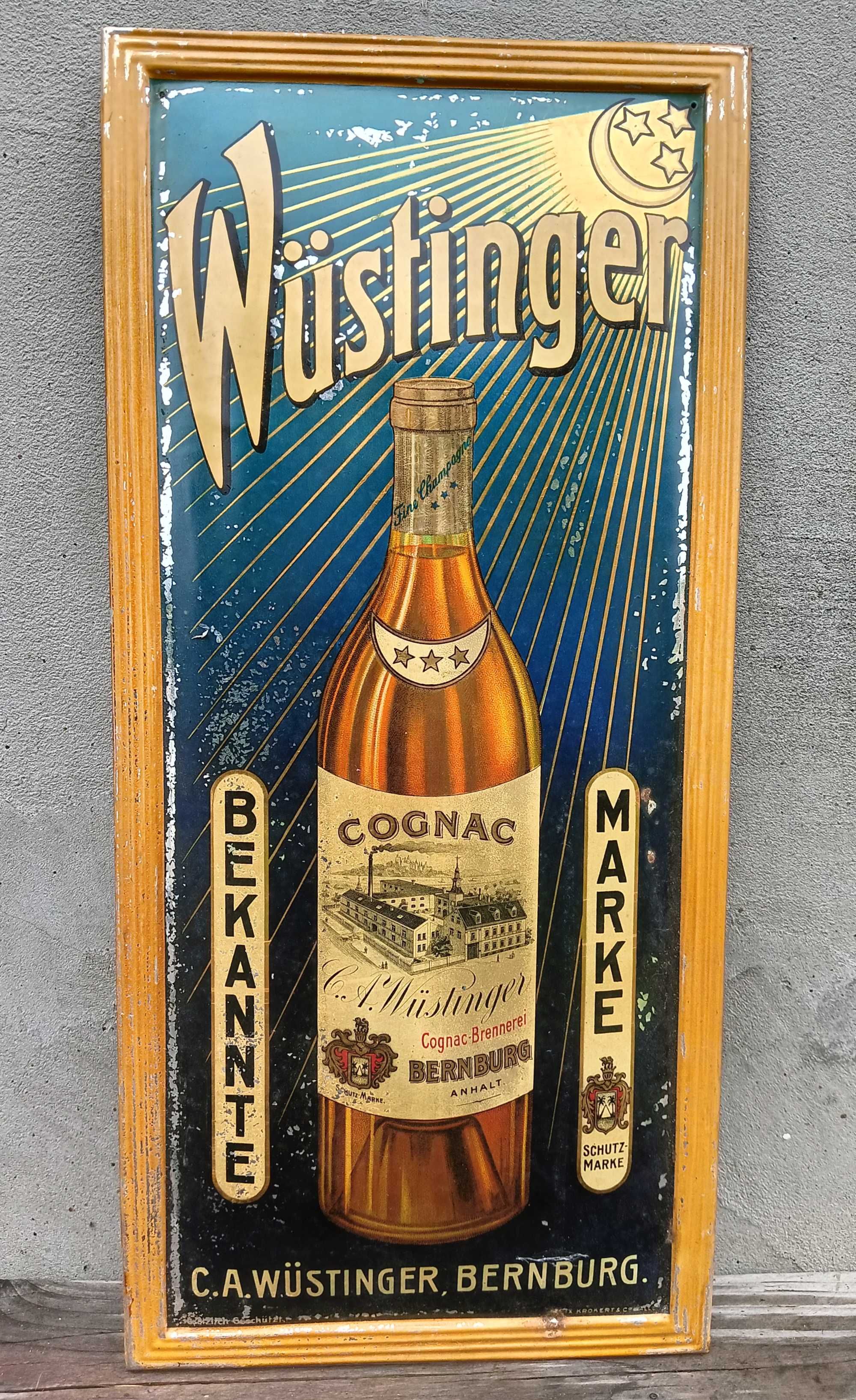 Reklama szyld tablica ok. 1910 koniak Wustinger secesja restauracja