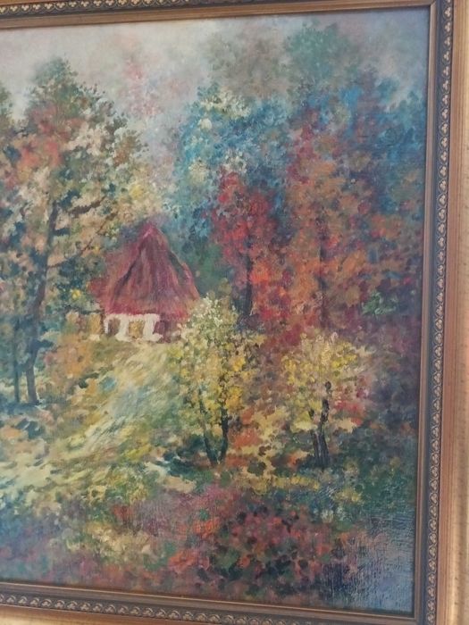 Obraz olejny na płótnie w ozdobnej złoconej ramie