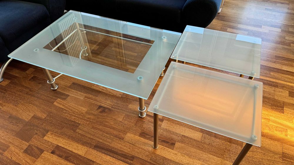 Szklany stolik kawowy + 2 stoliki nocne