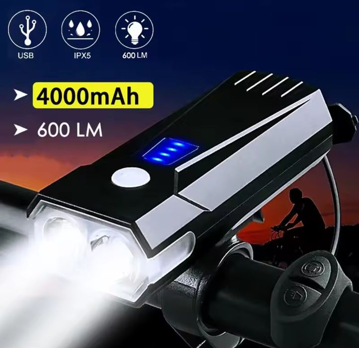 Ліхтар повербанк фонарь для велосипеда і в руках з сигналізацією
