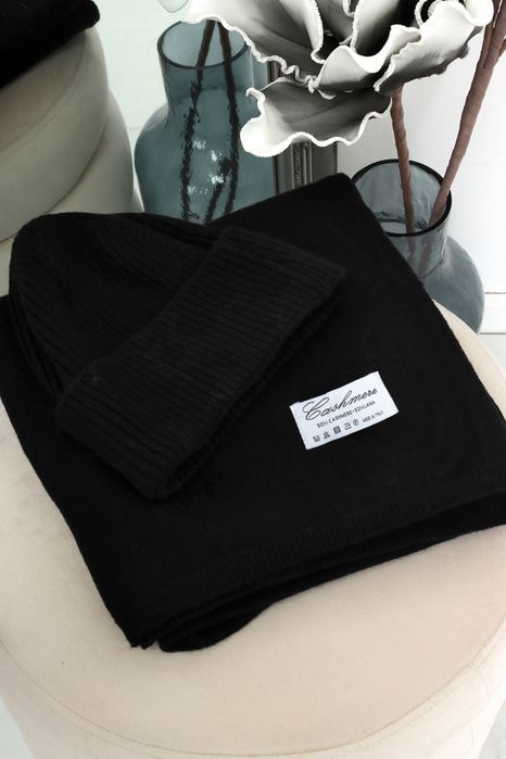 Czarny komplet kaszmirowy czapka plus szal Cashmere
