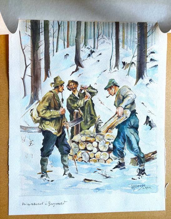 Otto Keck, Akwarela Po pracy w Bargwaldzie, Feierabend im Bergwald