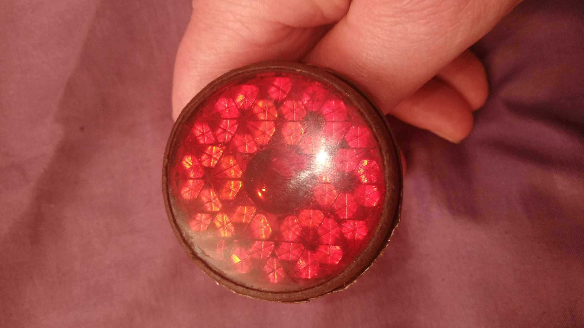 Stara lampa lampka rowerowa/szklany odblask/mosiadz.