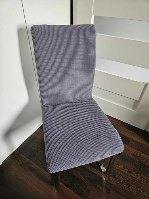 Pokrowce na krzesła 4 szt komplet szare żakardowe kratka