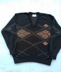 Czarny sweter Gabicci L Vintage w kratę  włoski wełna serek