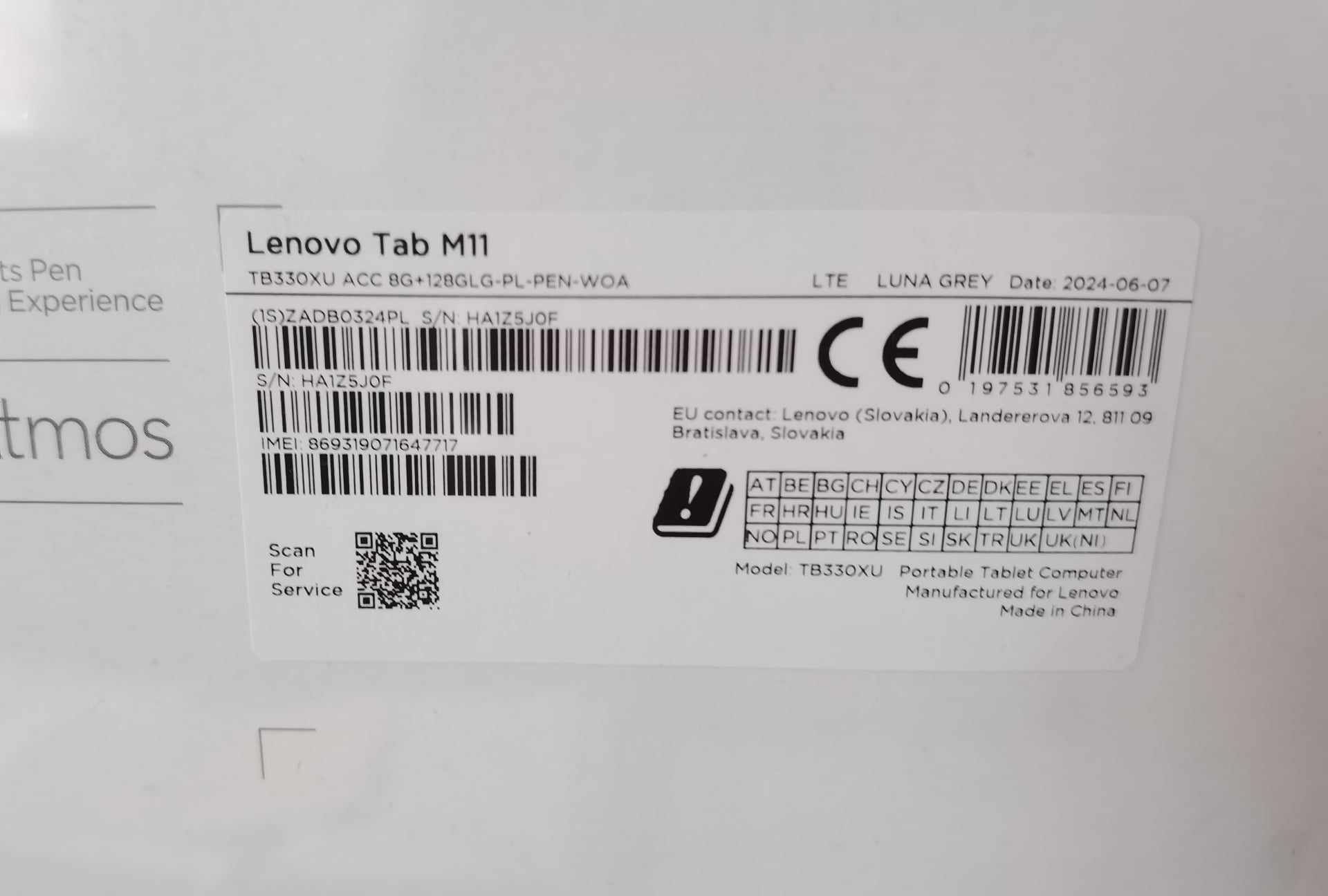 Tablet Lenovo M11 rysik 8/128 GB GPS LTE modem