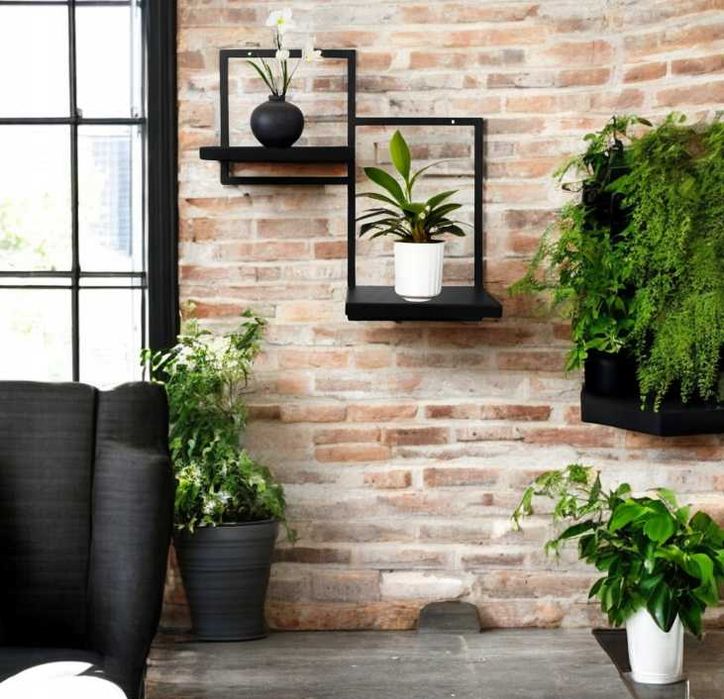 NOWY Kwietnik Loft Wiszący Metalowy Czarny 2półki Premium ścienny