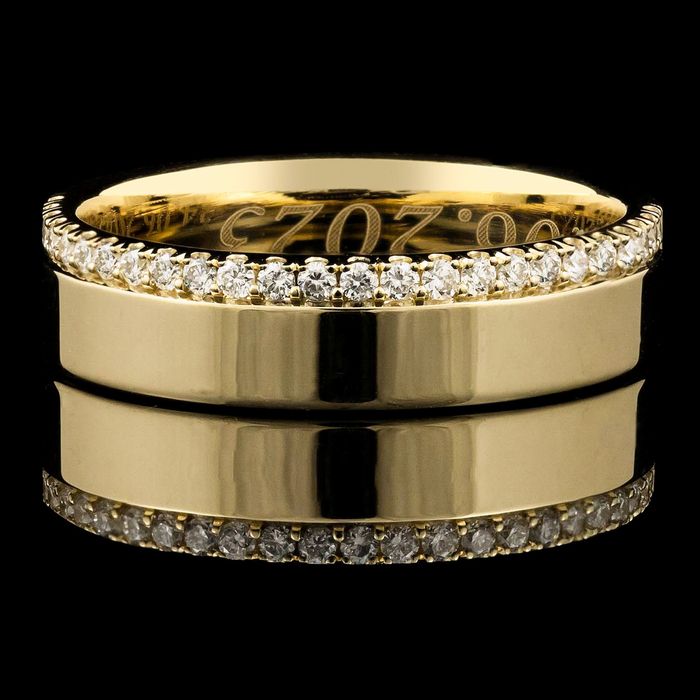 Obrączka złota z diamentami VS pasek diamentów, rząd diamentów 750