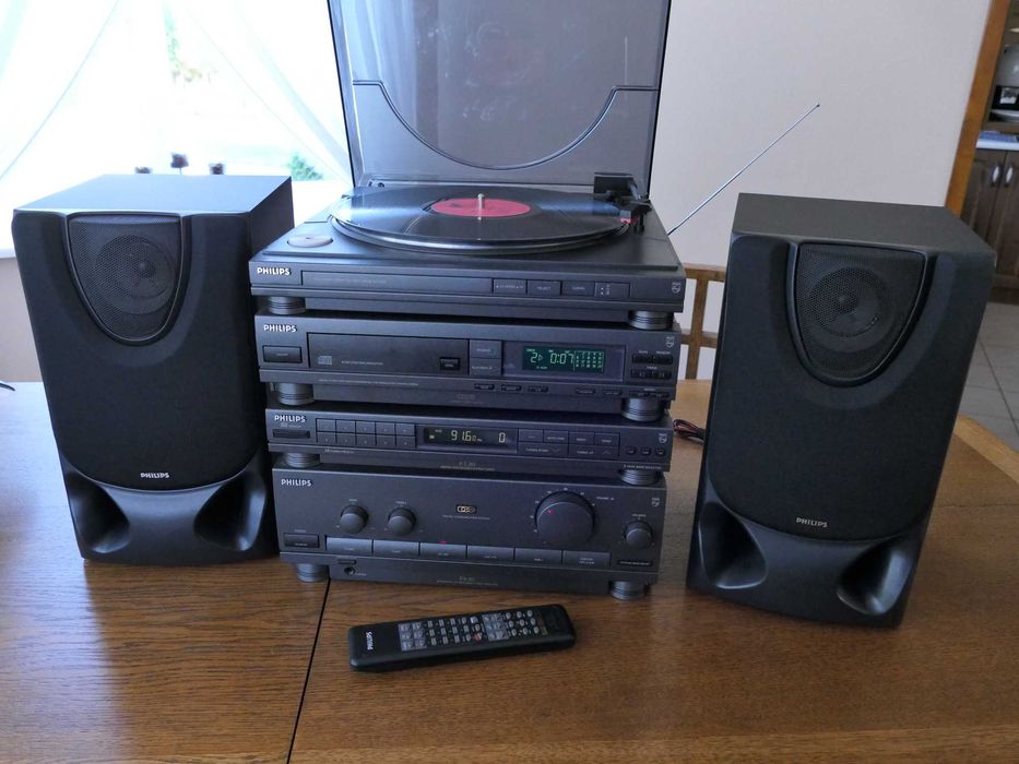 wieża Philips z gramofonem, głośnikami, solidna ciężka i SPRAWNA, film