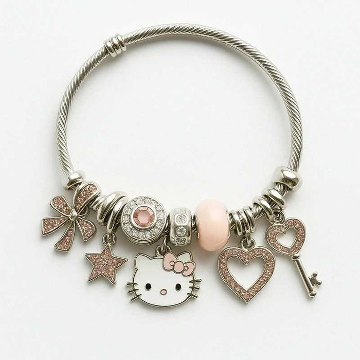 Pulseira Hello Kitty Rosa Gold estilo pandora
