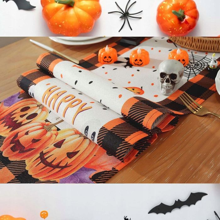 Bieżnik Na Stół Dekoracja Jesienna Na Halloween W Kratę Z Dynią