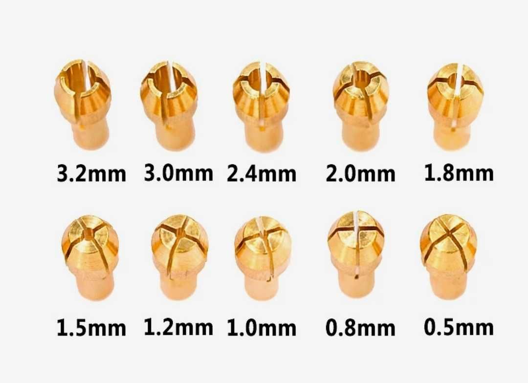 Цанги латунь 10шт 0,5-3,2мм. Dremel, мини дрель, бормашина.